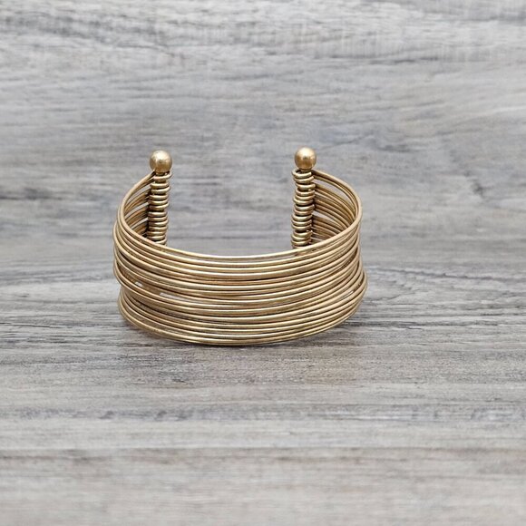 Vintage Gold Tone Retro Solid Stacked Chunky Cuff Bracelet - Picture 5 of 7